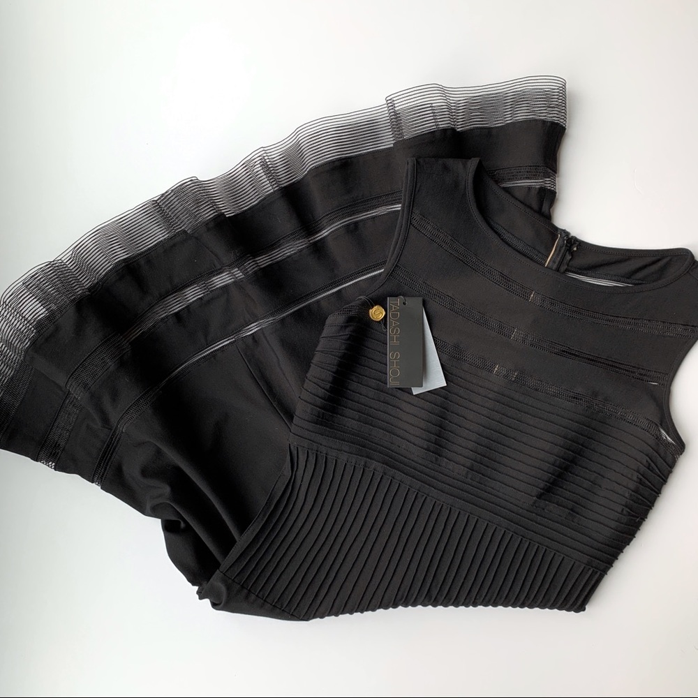 Tadashi Shoji Black Mesh Illusion Midi Dress